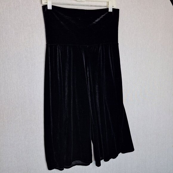 💙 Notations Black Velour Wide Elastic Waistband Wide Leg Cropped Pants Size M/L - Picture 6 of 8